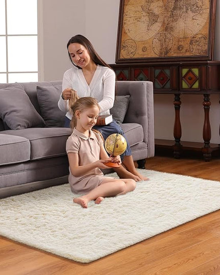 Ophanie 3x5 Rug, Bedside Preppy Dorm Area Rug, College Essentials Non Slip Ivory Small Carpets for Bedroom, Anti Slip Fluffy Living Room Rugs Home Decor Aesthetic, Nursery