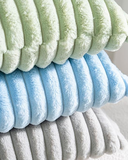 DEELAND Pack of 2,Double-Sided Faux Fur Plush Decorative Throw Pillow Covers Fuzzy Striped Soft Pillowcase Cushion Covers for Sofa Couch Bedroom Lightblue 12x20 inch