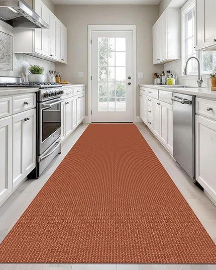 KOZYFLY Long Runners for Hallways 3x12 ft Washable Kitchen Runner Non Slip Rubber Backed Hallway Rugs Cotton Entryway Runner Rug Floor Carpet for Indoor Hall, Backdoor, Kitchen, Orange/Tan