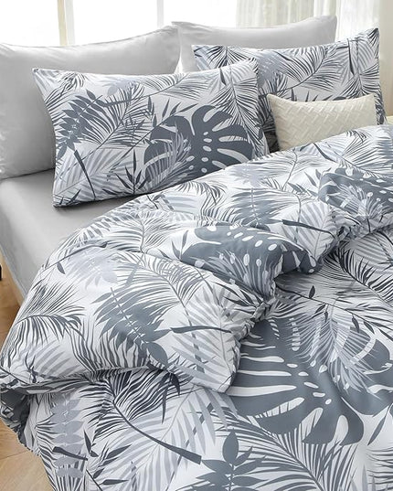 MUXHOMO Black&Grey Full Comforter Set, Elegant Floral Print Bed in a Bag 7 Pieces, Ultra Soft & Breathable Reversible Botanical Pattern Bedding Set with Comforter, Sheets, Pillowcases, and Shams