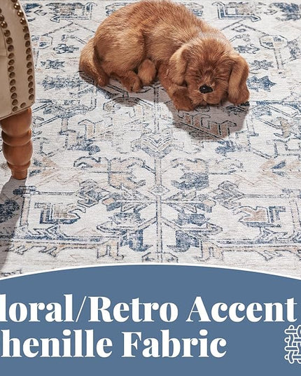 jinchan Lima Kitchen Runner Rug 2x10-2pcs, Bohemian Hallway Rug Washable Floral Non Slip with Rubber Backing Vintage Carpet Runner for Bedroom Bathroom Laundry Room Living Room Decor Blue