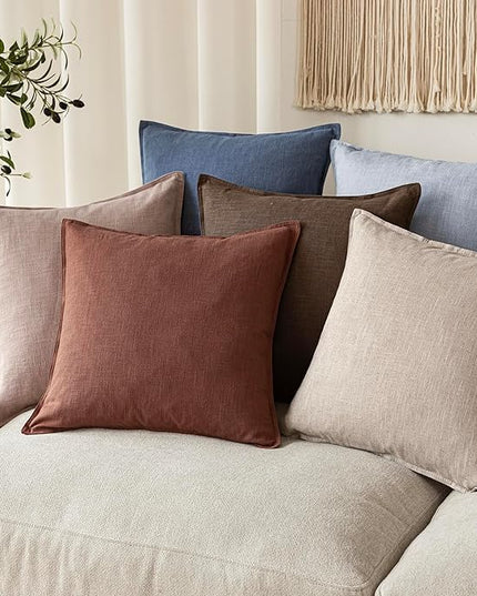 Foindtower Pack of 2, Decorative Linen Soild Throw Pillow Covers Soft Accent Euro Cushion Case Boho Farmhouse Pillowcase for Chair Couch Sofa Bedroom Living Room Home Decor 22 x 22 Inch Rust Red