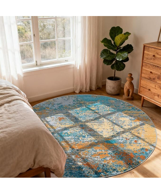 Modern Abstract 6x6 Round Area Rug Non Slip Non Shedding Rug Low Pile Stain Resistant for Bedroom Living Room Office Dining Room,Multi Color