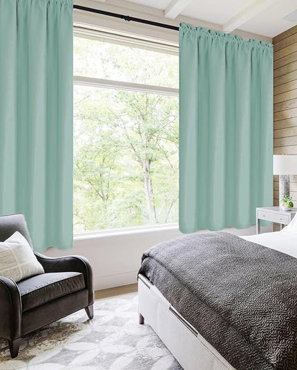 DWCN Blackout Curtains for Living Room Thermal Insulated, Energy Saving & Noise Reducing Bedroom Curtains, Sage Green, W 38x L 45 Inch, Set of 2 Rod Pocket Curtain Panels
