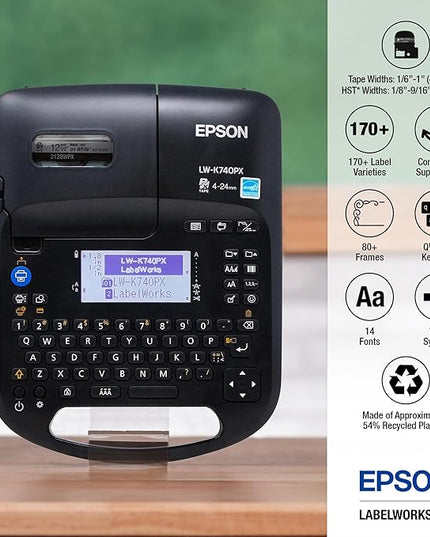 LABELWORKS Epson LW-K740PX Industrial Handheld Label Maker for Office Home & Healthcare – Custom Durable Identification and Organization Labels - Full Kit