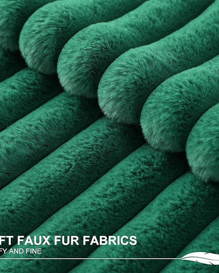 Pallene Faux Fur Plush Christmas Throw Pillow Covers 16x16 Set of 2, Luxury Soft Fluffy Striped Decorative Pillow Covers for Sofa, Couch, Living Room, Christmas Green