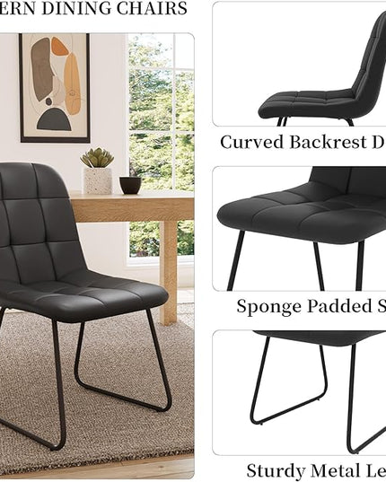 45.3 Inch Round Dining Table Set for 4, Mid Century Modern MDF Coffee Set for Dining Room Kitchen Apartment (Dark Walnut Table + 4 U-Shaped Black Chairs)