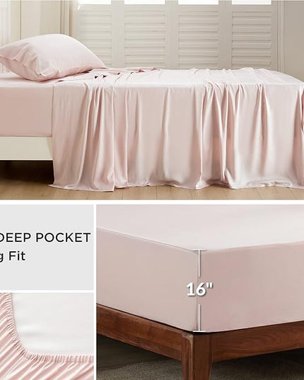 Bedsure Cooling Sheets Twin, Rayon Derived from Bamboo, Breathable & Soft Twin Sheets Set, Deep Pocket Up to 16 Inches, Hotel Luxury Silky Bedding for Hot Sleepers, Pink