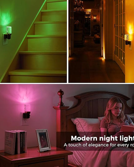 L LOHAS LED Night Light, 2 Pack Dimmable Night Lights Plug into Wall, Color Changing Nightlight RGB with Auto Light Sensor for Halloween, Christmas, Holiday, Hallway Bedroom Kids Room