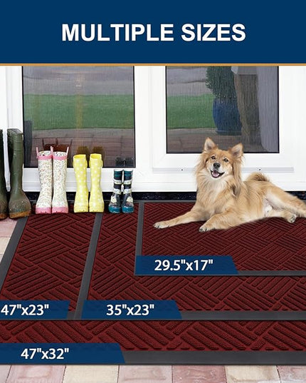 Smiry Front Door Mat Outside Entrance, Heavy Duty Outdoor Indoor Mat, Natural Rubber Doormat, Non Slip, Trap Dirt and Moisture, Easy Clean, Low Profile Patio Porch Entryway Mat, 29.5x17, Red