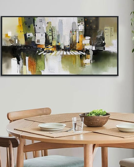 HGUAOA Abstract Canvas Wall Art for Living Room - Modern Wall Art for Office & Bedroom - Yellow City Wall Pictures for Above Bed Decor - Large Canvas Artwork for Home Decor 24×48IN