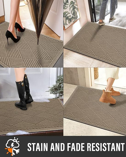 Sturdy Front Door Mat, Absorbent Muddy Dirt Resist Welcome Door Mats Outdoor Indoor, Stain and Fade Resistant, Non-Slip Rubber Backing Low Profile Doormat for Entryway, 60×36, Beige