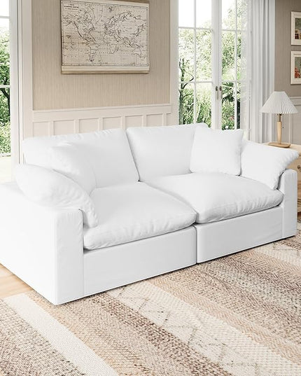 Modular Sectional Sofa Cloud Couch,78.6" Down Filled Comfy Cloud Modern Sofa,2 Seater with White Linen Couch Cushion Covers Removable Furniture for Living Room