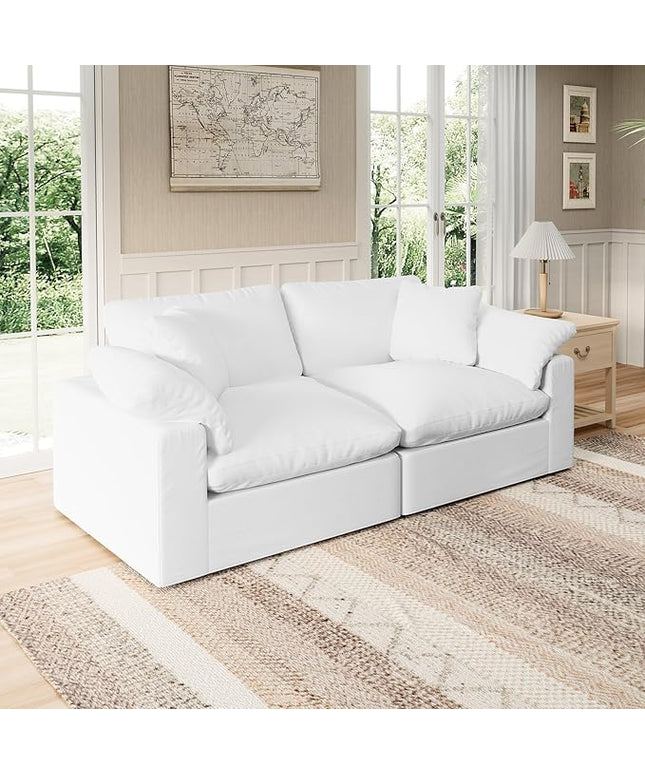 Modular Sectional Sofa Cloud Couch,78.6" Down Filled Comfy Cloud Modern Sofa,2 Seater with White Linen Couch Cushion Covers Removable Furniture for Living Room