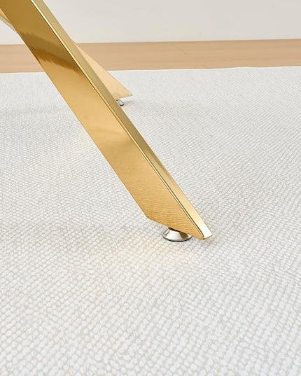 47.24" Round Glass Dining Table Modern Kitchen Glass Top Table for 6 with Gold Chrome Metal Legs, Clear Dining Table Kitchen Table for Home Office Dining Room