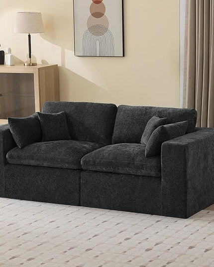 88''Cloud Boneless Sectional Couch, Modular Sectional Sofa Deep Seat, Upholstered Convertible Comfy Loveseat Chenille Memory Foam Sofa Couches for Living Room, Dark