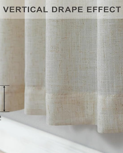 Pitalk Flax Linen Sheer Curtains 68 Inch Length 2 Panel Set for Living Room Back Tab Pocket Pleated Farmhouse Coastal Decor Cotton Textured Gauze Curtain for Dining Room Home Office French Door Beige