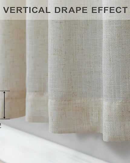 Pitalk Flax Linen Curtains 90 Inches Long for Bedroom 2 Panels Set Back Tab Loop Pocket Rustic Farmhouse Drapes Light Filtering Semi Sheer Tan Beige Curtain for Living Room 52x90 Length