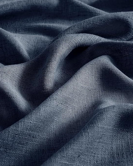 MIULEE Navy Blue Linen Curtains 54 Inch Length 2 Panels for Bedroom Living Room, Soft Thick Linen Textured Natural Short Window Drapes Semi Sheer Light Filtering Back Tab Rod Pocket Burlap Look Decor