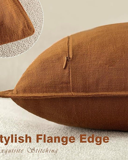 Foindtower Set of 2, Decorative Linen Soild Throw Pillow Covers Soft Accent Cushion Euro Case Boho Farmhouse Pillowcase for Chair Couch Sofa Bedroom Living Room Home Decor 24 x 24 Inch Autumn Orange