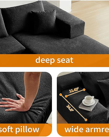 103.54'' Sectional Sofa, Raindrop Velvet Fabric L Shaped Sofa, 4 Seat Modern L Shape Couch with 2 Pillows Left Hand Lounge for Living Room, Office