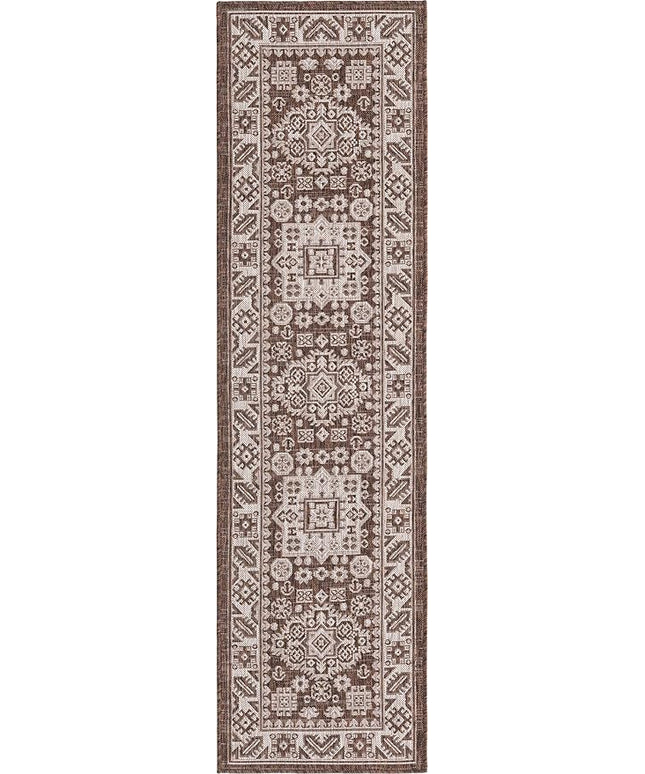Rugs.com Outdoor Aztec Collection Rug – 8 Ft Runner Brown Flatweave Rug Perfect for Hallways, Entryways