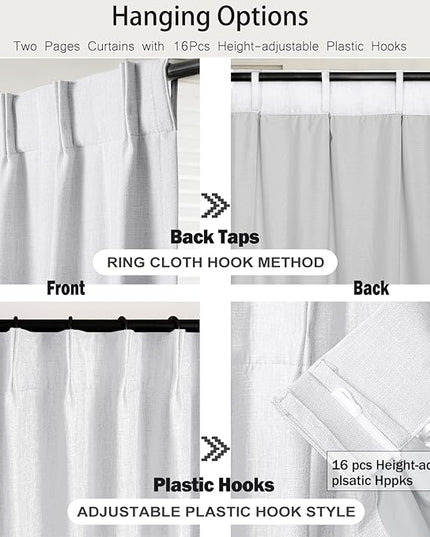IVAPUPU Linen Pinch Pleated Full Blackout Curtains for Bedroom - Black Out White Curtains 84 Inch Long 2 Panel for Living Room Darkening Thermal 2 Pages Window Curtain Drapes with 16pc Hooks