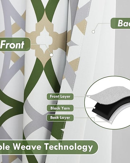 DriftAway Alexander 80% Blackout Curtains for Living Room 250GSM Pattern Match Thermal Insulated Room Darkening Geo Moroccan Mid Century Grommet Bedroom Drapes 2 Panels 52 Inch by 90 Inch Loden Green