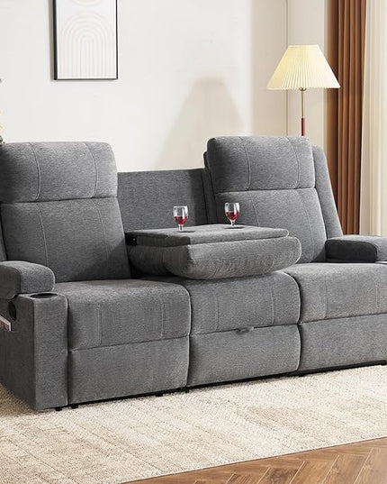 Reclining Sofa Couch,Loveseat Recliner Sofa with Drop Down Table/ 4 Cup Holder/Hidden Storage, Wall Hugger Recliner Sofa for Living Room & Home Theater & RV