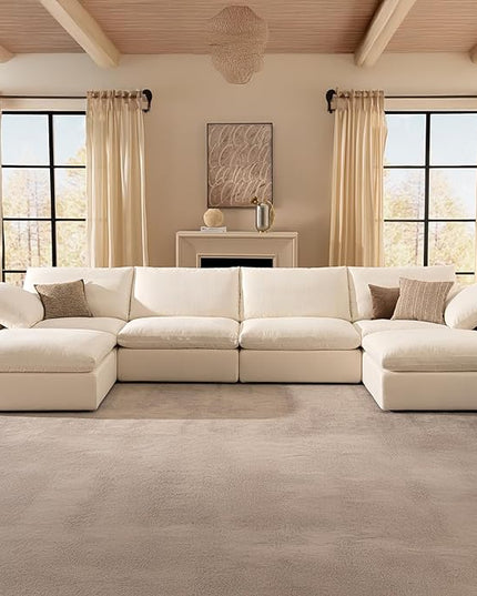 Cloud Couch Oversized Modular Sectional Sofa True Relax Comfy Couches Wide&Deep Seat Sofas for Living Room Metal Frame Furniture Sets, 4 Seater with 2 Ottomans Storage 141.7" Width