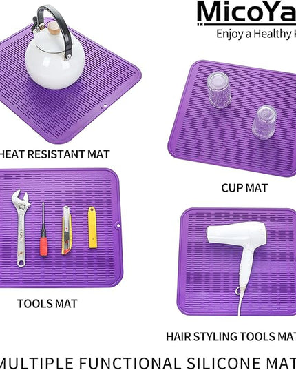 Silicone Dish Drying Mat for Multiple Usage,Easy clean,Eco-friendly,Heat-resistant Silicone Mat for Kitchen Counter or Sink,Refrigerator or Drawer Liner Purple XL 18 inches x 16 inches