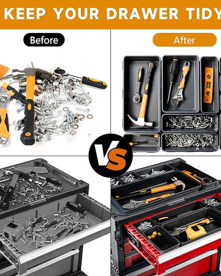 [60 PCS Upgraded] FLYVOLE Tool Box Organizer Tray, Toolbox Desk Drawer Organizer, Tool Box Tray, Toolbox Organization Storage for Rolling Tool Chest (60 PCS)
