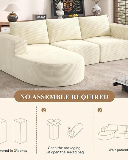 Modular Sectional Sofa with L-Shape Chaise,Cloud Sectional Modern Sleeper Couch with Deep Seat,Sponge Compression Sofas No Assembly Required (Beige-Corduroy Fabric)
