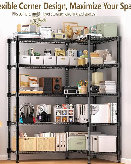 Himimi Storage Shelves-5 Tier Heavy Duty Wire Shelving Unit with Leveling Feet, 1500LBS Adjustable Metal Shelves Organizer for Kitchen Garage Pantry Laundry, 60" W*14" D*72" H, Black