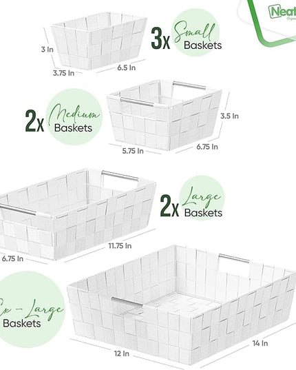 Baskets For Organizing Set Of 9 White - Storage Baskets For Shelves - Perfect Closet Organizer Bins, Bathroom Basket, and Pantry Basket - Small Storage Bins For Shelves - Bin For Organization