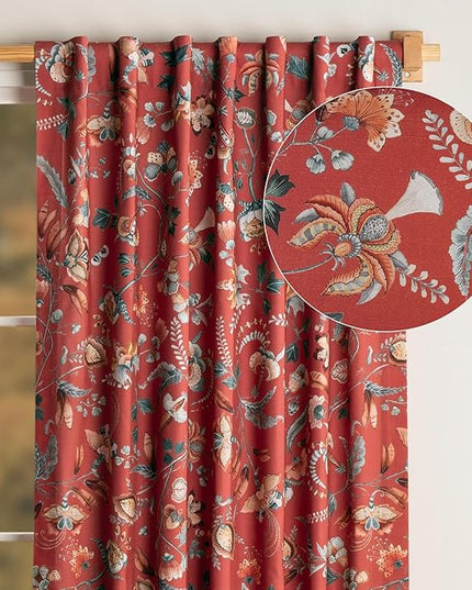 Maison d' Hermine Curtains for Living Room 100% Cotton 84 inch Length One Panel Light Filtering Curtains for Bedroom Windows with Rod and Loop Pockets Drapes (Dalida Terracotta, 50" W x 84" L)