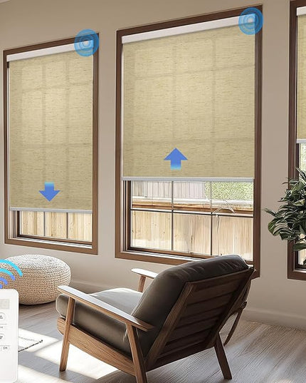 Motorized Blinds with Remote Cordless Automatic Motorized Shades Custom Blinds for Windows Smart Curtains Compatible with Alexa Google Home(Light Filtering Linen Soft Dunes,W28 x H72in)