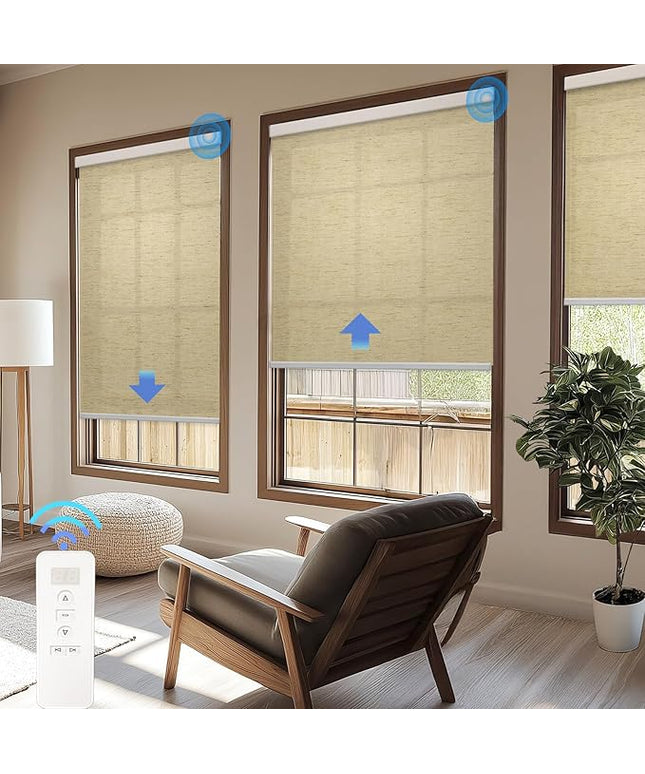 Motorized Blinds with Remote Cordless Automatic Motorized Shades Custom Blinds for Windows Smart Curtains Compatible with Alexa Google Home(Light Filtering Linen Soft Dunes,W31 x H72in)