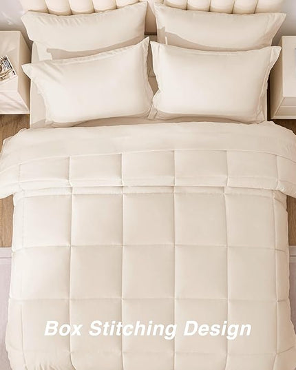 Love's cabin California King Comforter Set Beige, 7 Pieces California King Bed in a Bag, All Season Bedding Sets with 1 Comforter, 1 Flat Sheet, 1 Fitted Sheet, 2 Pillowcase and 2 Pillow Sham