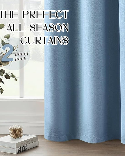 144 Inch Extra Long Linen Blue Curtains Full Blackout 12ft Length, Noise Reducing Energy Saving Living Room High Ceiling 2 Story Tall Curtains, Dusty Blue, W52 x L144, 2 Panels