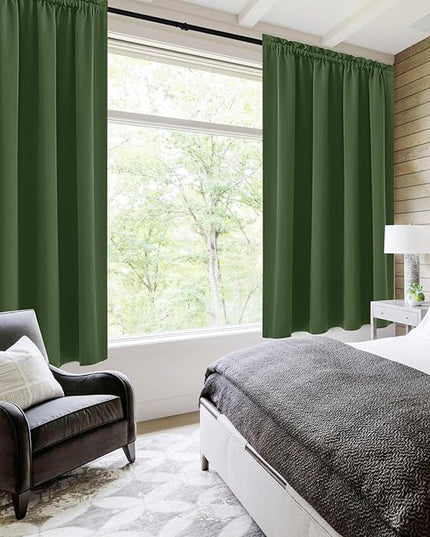 DWCN Blackout Curtains for Living Room Thermal Insulated, Energy Saving & Noise Reducing Bedroom Curtains, Olive Green, W 52x L 36 Inch, Set of 2 Rod Pocket Curtain Panels