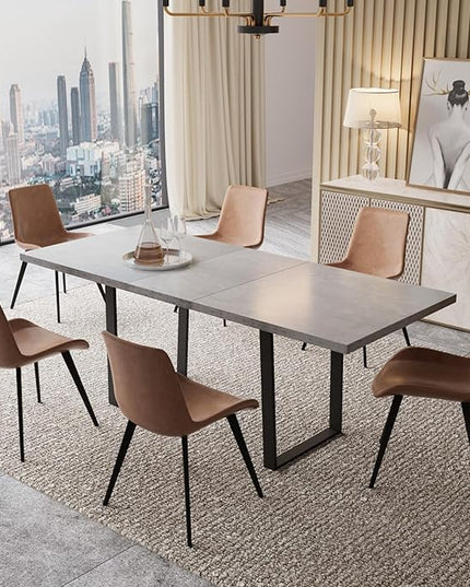 ZckyCine Modern Mid-Century Extendable Dining Table Set for 6-8 People | Expandable 51"-67" Wood Kitchen Table + 6 Upholstered Chairs | Stylish & Space-Saving Dining Room Furniture