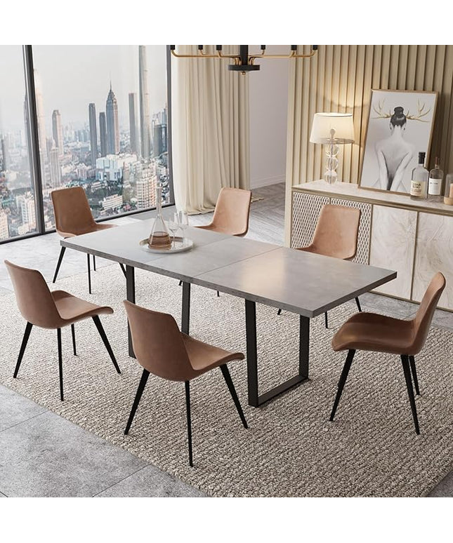 ZckyCine Modern Mid-Century Extendable Dining Table Set for 6-8 People | Expandable 51"-67" Wood Kitchen Table + 6 Upholstered Chairs | Stylish & Space-Saving Dining Room Furniture