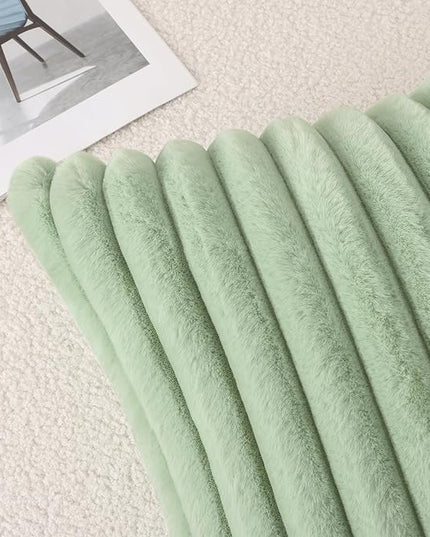 Pallene Faux Fur Plush Throw Pillow Covers 22x22 Set of 2, Luxury Soft Fluffy Striped Decorative Pillow Covers for Sofa, Couch, Living Room, Sage Green