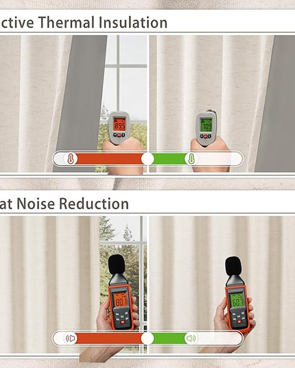 HESTIA Linen Blackout Curtains 63 inches Long 100% Light Blocking Thermal Insulated Drapes Rod Pocket Back Tab Window Curtain for Living Room Bedroom,White,2 Panels (52" W x 63" L)