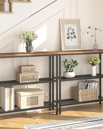 HOOBRO 29.5" Narrow Console Table, 3-Tier Entryway Table, Thin Sofa Table with Shelves, Side Table, Display Table, for Hallway, Entrance, Living Room, Bedroom, Rustic Brown and Black BF73XG01