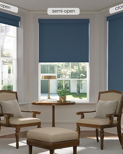 LazBlinds No Drill Blinds for Indoor Windows, Blackout Roller Shades, Cordless Window Blackout Blinds, Thermal Insulated Fabric UV Protection for Home and Office, 33" W x 48" H, Navy Blue