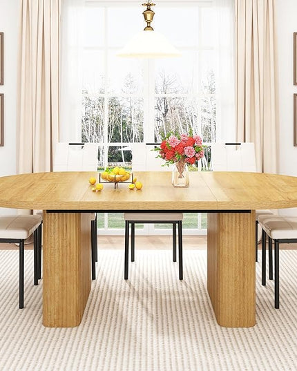 70.8 in Dining Table for 4 5 6 | Modern Natural Rectangular Kitchen Table W/Waterproof Wood Tabletop,Farmhouse Long Dining Room Tables W/Foot Pads&Wood Strip Base for Kitchen Living Room