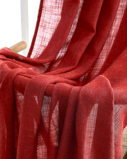 MIULEE Red Linen Curtains 96 Inch Long for Bedroom Living Room, Soft Thick Linen Textured Window Drapes Semi Sheer Light Filtering Rod Pocket Back Tab Christmas Burlap Look, 2 Panels