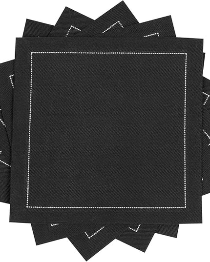 Five Star Napkins Cotton Cocktail Napkins, Beverage Napkin, Bar Napkin, Party Napkins, Small Napkins, Napkins for Events, Holidays, Weddings, Parties 4.5" x 4.5" - Single Use (Black)